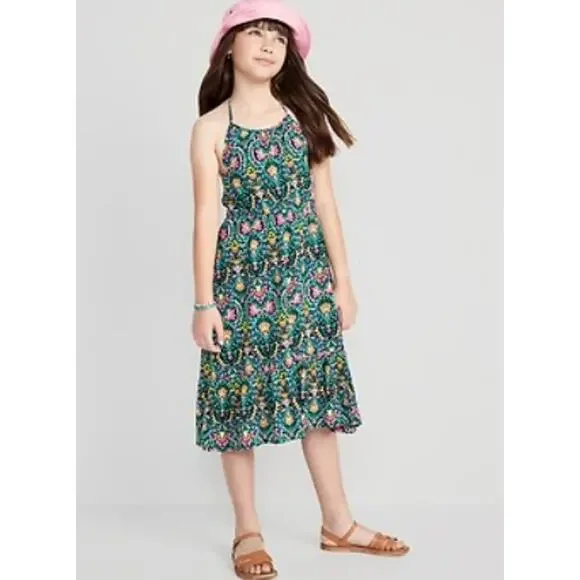 Old Navy | Dresses | Old Navy Fit Flare Halter Multicolor Midi Dress For  Girls Sz 12 | Poshmark